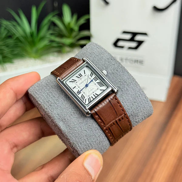 Cartier Tank black with white and brown dial